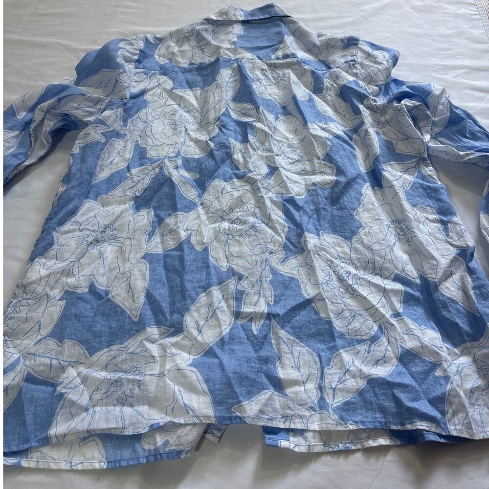 J.Jill Womens Large Everyday Linen Button-Front Shirt Floral Lagenlook Beachy - Picture 4 of 8
